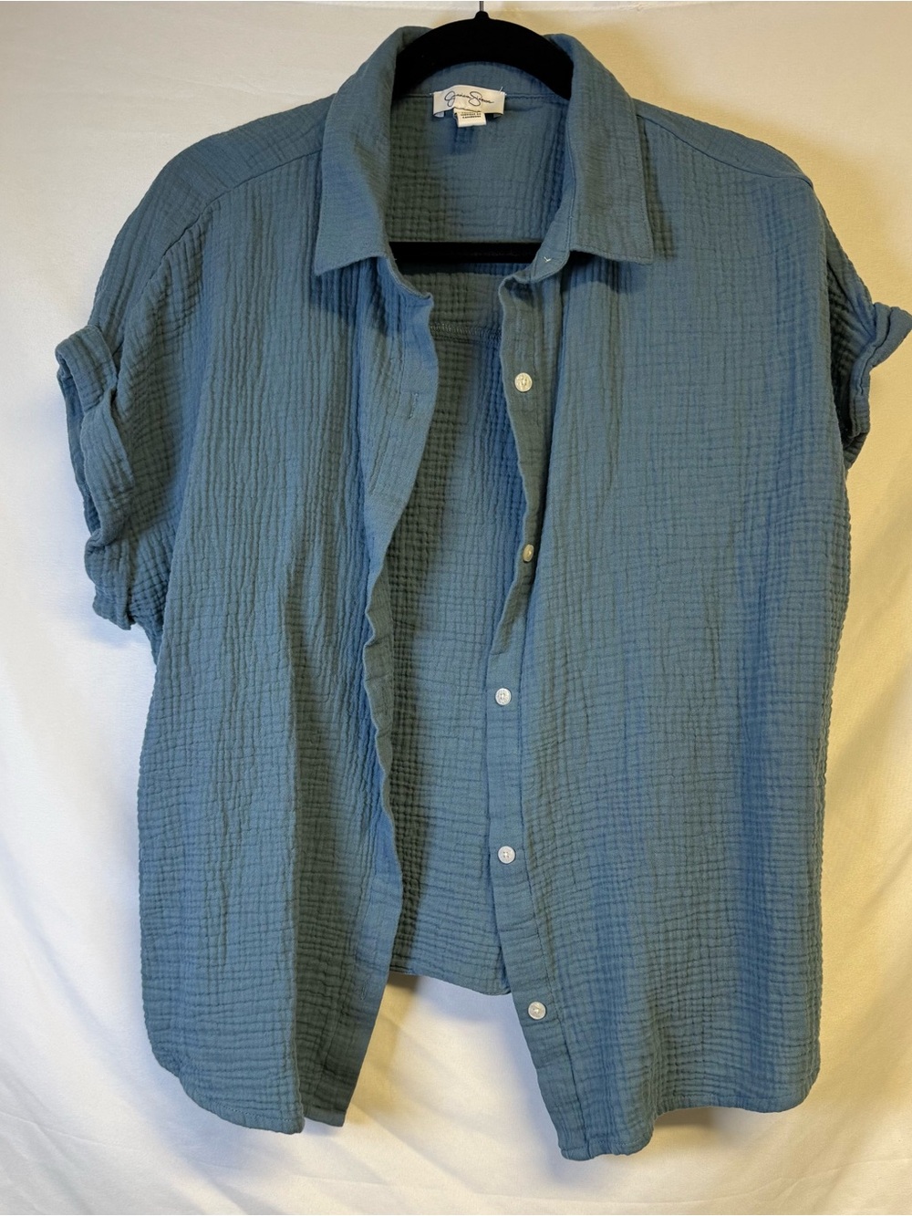 Jessica Simpson Blue Textured Short-Sleeve Button-Down Shirt